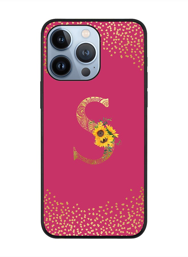 Stylizedd Rugged Black edge case for Apple iPhone 13 Pro, Slim fit Thin Cover -  Custom Monogram Initial Letter Mandala Floral Pattern Alphabet- S  (Dark Pink Rose ) - Image 1