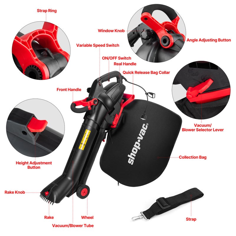 SHOPVAC Shop-Vac 3 in 1 Electric Leaf Blower, Vacuum & Mulcher for Lawn Care, 180 mph Airflow, 530 cfm Delivery Power, 35L Collection Bag, Corded - Image 2