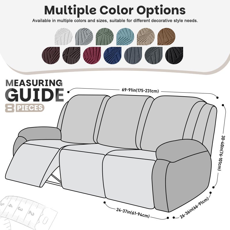 VANSOFY Recliner Sofa Covers, 8-Pieces Stretch Recliner Couch Cover Soft Jacquard Reclining Slipcover Furniture Protector with Elastic Bottom for Kid, Pets (3 Seat,Chocolate) - Image 2