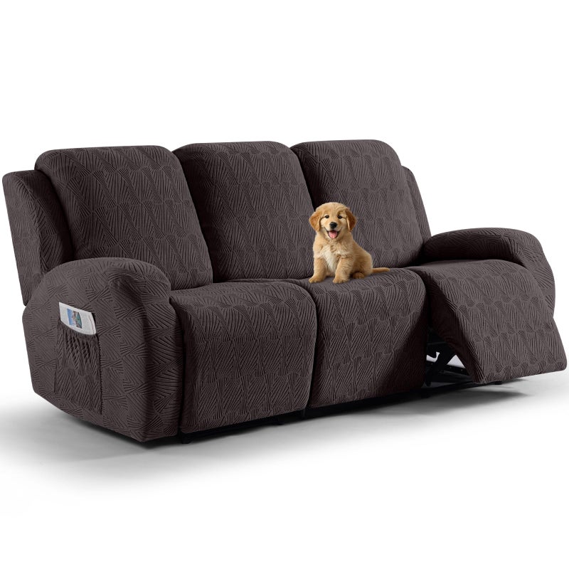 VANSOFY Recliner Sofa Covers, 8-Pieces Stretch Recliner Couch Cover Soft Jacquard Reclining Slipcover Furniture Protector with Elastic Bottom for Kid, Pets (3 Seat,Chocolate) - Image 1
