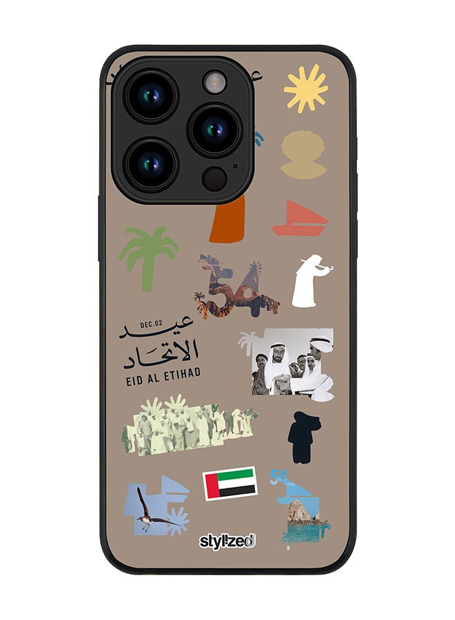 Stylizedd Cover for iPhone 15 Pro Case, Rugged Black Slim fit Soft Flexible Anti Drop TPU Gel Thin Protective Phone Cases- Eid Al Etihad 54th UAE National Day, Warm Grey - Image 1