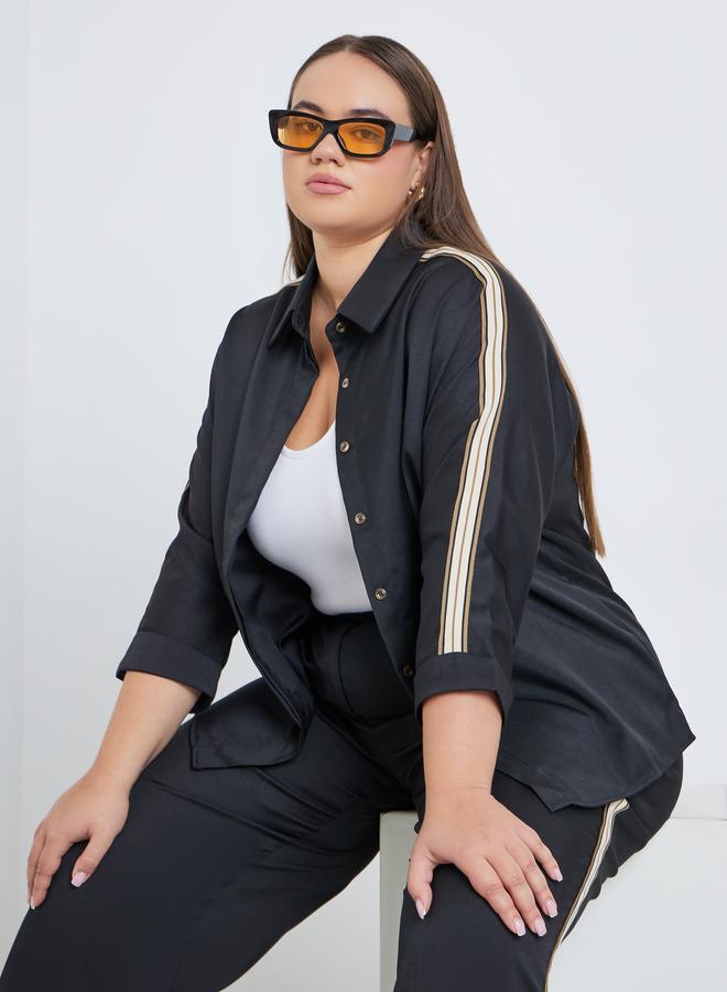 ستايلي بلوزة بمقاس كبير بتفاصيل شريط جانبية - Image 1