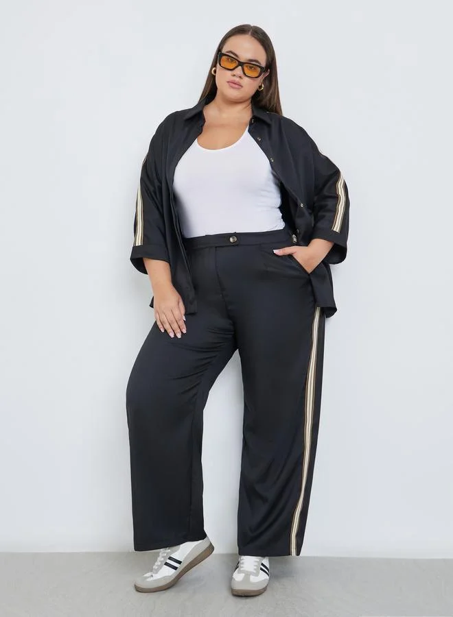 Styli Styli Plus Black Shirt with Side Tape Detail
