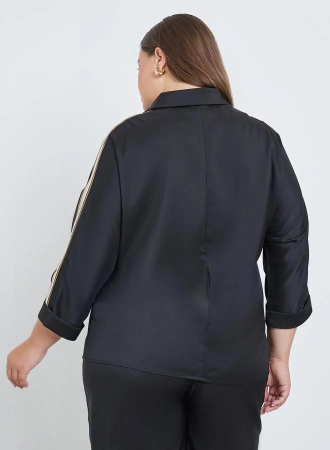 Styli Styli Plus Black Shirt with Side Tape Detail