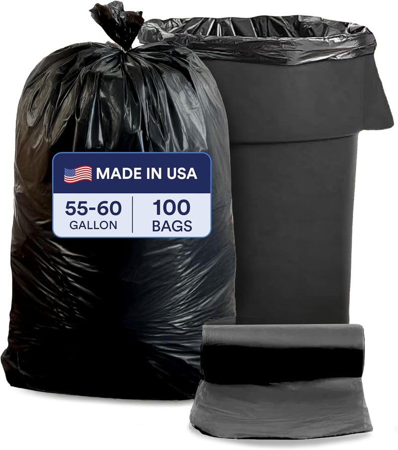 Plasticplace 55-60 Gallon Trash Bags, Heavy Duty Black Garbage Bags, 100 Count for Lawn, Yard, and Outdoor Waste Disposal, Ideal for Industrial Trash Cans, Contractors, and Home Improvement Projects - Image 1