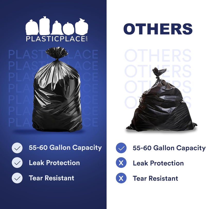 Plasticplace 55-60 Gallon Trash Bags, Heavy Duty Black Garbage Bags, 100 Count for Lawn, Yard, and Outdoor Waste Disposal, Ideal for Industrial Trash Cans, Contractors, and Home Improvement Projects - Image 4
