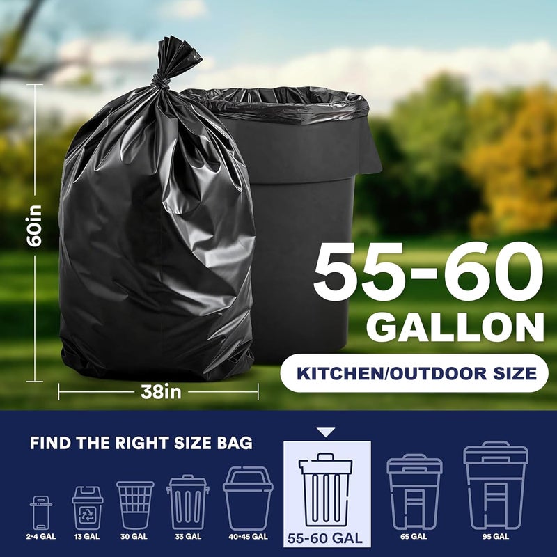 Plasticplace 55-60 Gallon Trash Bags, Heavy Duty Black Garbage Bags, 100 Count for Lawn, Yard, and Outdoor Waste Disposal, Ideal for Industrial Trash Cans, Contractors, and Home Improvement Projects - Image 3