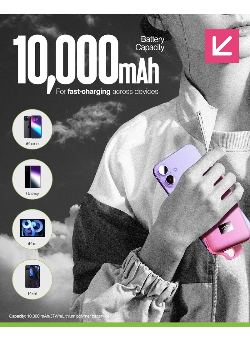 JUICE Eco Integrated Power Bank, Portable Charger 10,000 mAh with Built-in Cable & Digital Display, USB-C Output, Power Bank for iPhone 15 16 Pro Max, Samsung, Xiaomi, Android, iPad, DJI, GoPro - Pink - Image 5