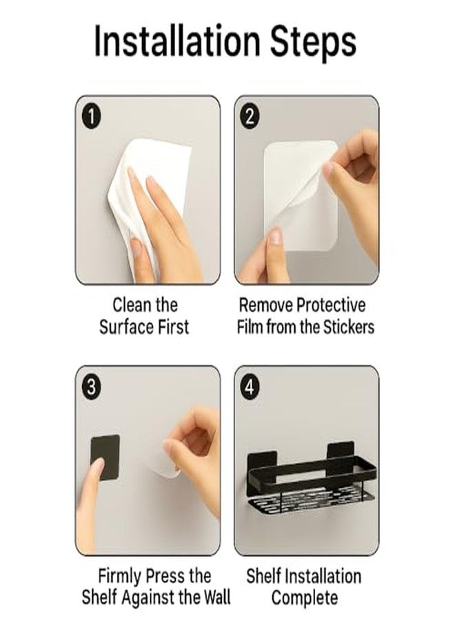 PulGos 1 Pc Heavy Abs Duty Self-Adhesive Bathroom Shelf Rack - Wall Mounted Bathroom Storage Shelf, Multipurpose Kitchen Shelf Organizer, Space-Saving Shelf for Toilet, Shower, Washroom (Black) - Image 4