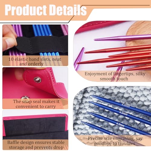 Mdoker 55pcs Double Point Knitting Needles Set Aluminum Knitting Needle 11 Size 20mm50mm6inch Length Knitting Kits for Handmade Creative DIY Knitting Yarn ProjectsRed - Image 3