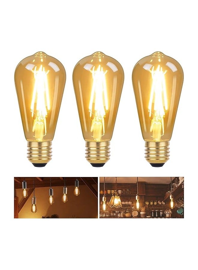 عكس الضوء اديسون خمر لمبة E27، LED الرجعية ST64 مصباح أبيض دافئ للإضاءة المزاج، 4W 650lm 2700K لمبات للبار، الأسرة، فندق 3 حزمة - Image 1