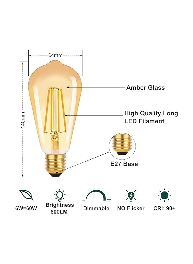 عكس الضوء اديسون خمر لمبة E27، LED الرجعية ST64 مصباح أبيض دافئ للإضاءة المزاج، 4W 650lm 2700K لمبات للبار، الأسرة، فندق 3 حزمة - Image 3