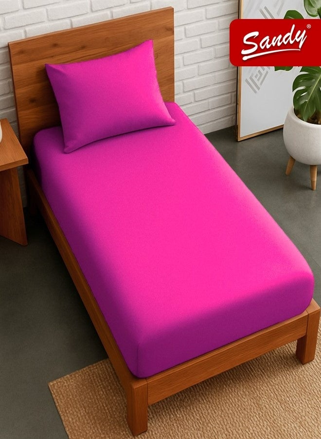 Sandy Premium Hotel Quality Fitted Sheet and Pillow Case, Bed Sheet 2 Pieces Set, Soft & Breathable and Cooling, Twin Size 100 x 200 cm, Fuchsia - Image 1