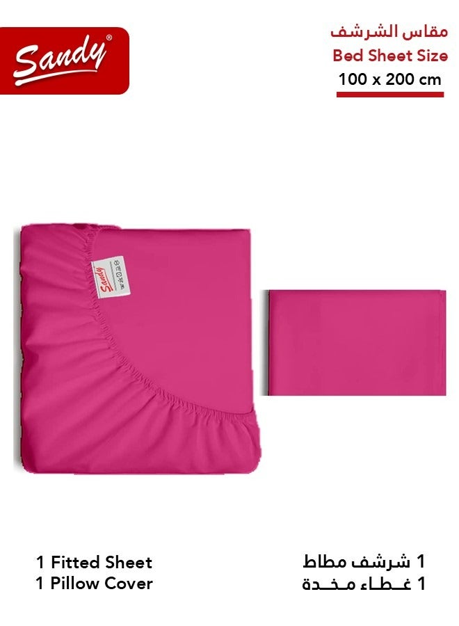 Sandy Premium Hotel Quality Fitted Sheet and Pillow Case, Bed Sheet 2 Pieces Set, Soft & Breathable and Cooling, Twin Size 100 x 200 cm, Fuchsia - Image 2