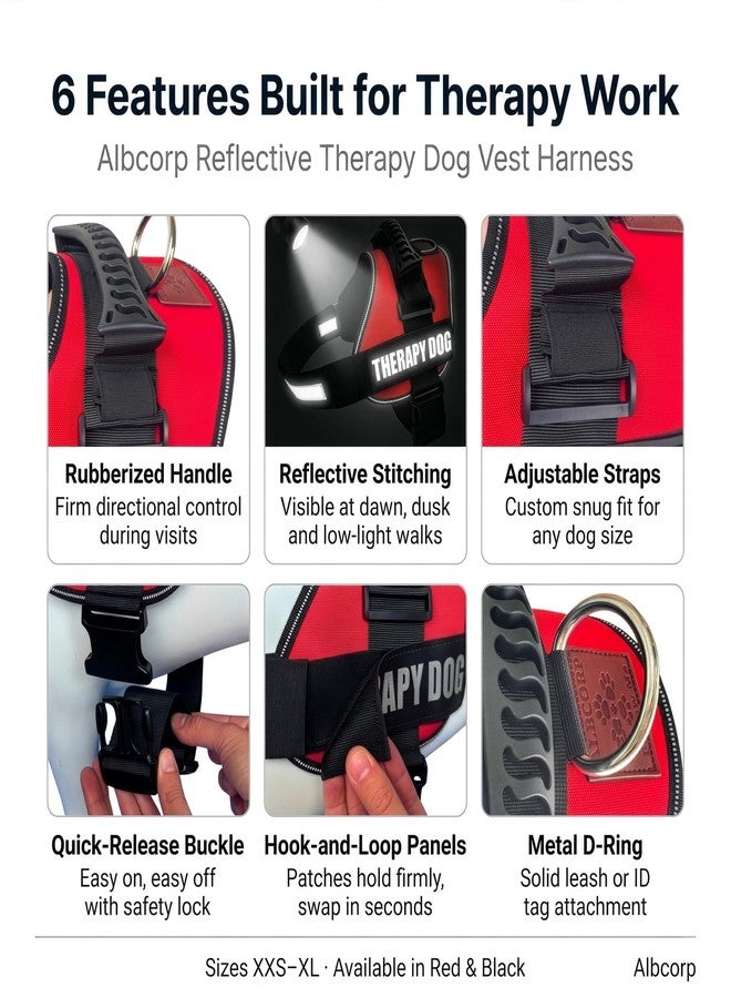 Albcorp Reflective Therapy Dog Vest Harness with 2 Removable Patches, Adjustable Woven Nylon, for Therapy Visits and Volunteer Programs, Red, Extra Small - Image 5