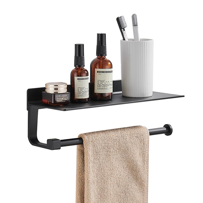 JOOM Hand Towel Holder for Bathroom Paper Towel Holder Wall Mount  for Bathroom Black Paper Towel Holder with Shelf Kitchen Towel Holder Black