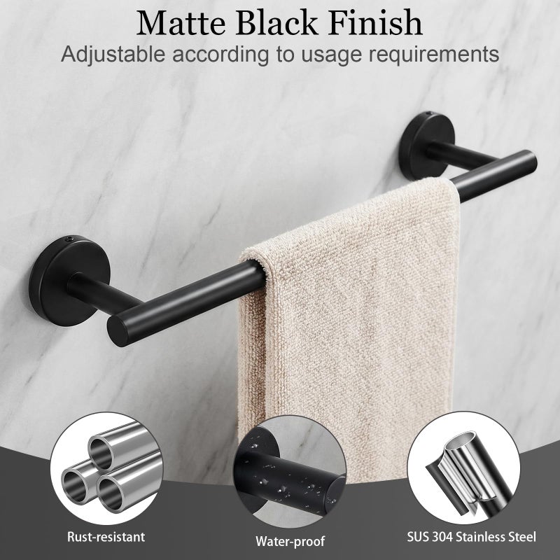 Tudoccy 10-Pieces Matte Black Bathroom Accessories Set, 16 Inch Bath Towel Bar Set, SUS 304 Stainless Steel Hardware Set, Towel Racks, Hand Towel Holder, Black Shower Sets for Bathroom Decor Wall Mounted - Image 4