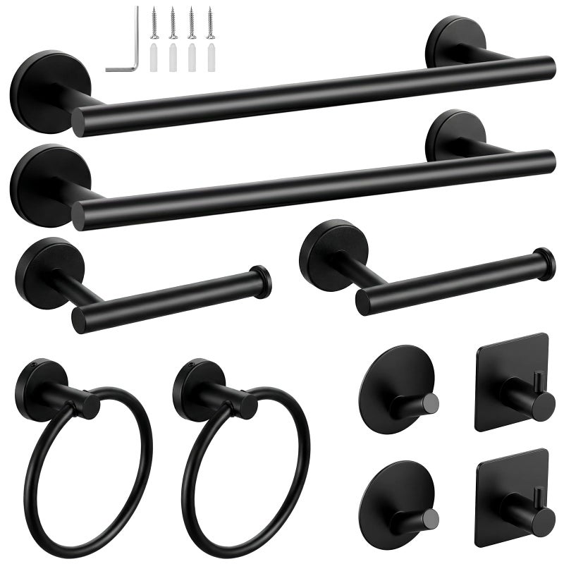 Tudoccy 10-Pieces Matte Black Bathroom Accessories Set, 16 Inch Bath Towel Bar Set, SUS 304 Stainless Steel Hardware Set, Towel Racks, Hand Towel Holder, Black Shower Sets for Bathroom Decor Wall Mounted - Image 1