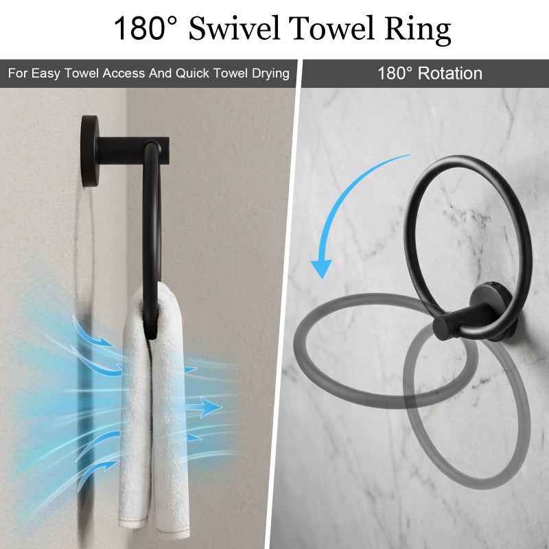 Tudoccy 10-Pieces Matte Black Bathroom Accessories Set, 16 Inch Bath Towel Bar Set, SUS 304 Stainless Steel Hardware Set, Towel Racks, Hand Towel Holder, Black Shower Sets for Bathroom Decor Wall Mounted - Image 5