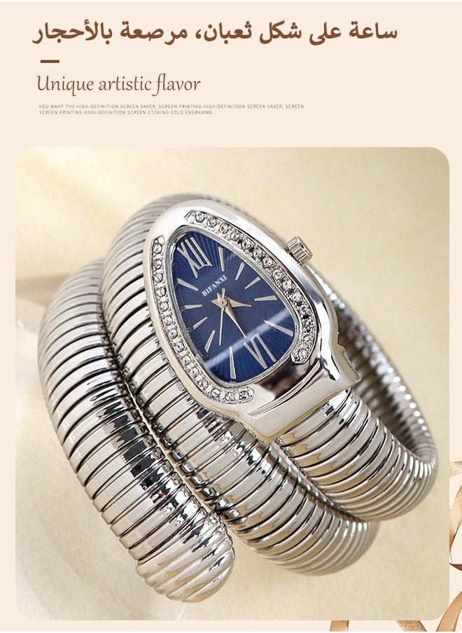 BIFANXI Ladies Fashion Watch, Snake-Shaped Diamond Design Quartz Watch, Fashionable Versatile Bracelet Watch  - Image 1