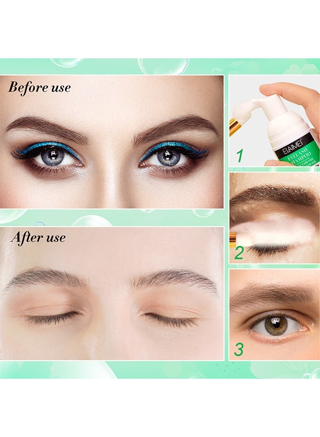 Elaimei Eyelash Extension Shampoo 50 ml + Brush - Eyelid Foam Cleaner, Lash Foam Shampoo, Eyelid Cleanser For Makeup Remover, Eyelash Wash And Eyelash Bath For Extensions, Salon Use And Home Care - Image 2