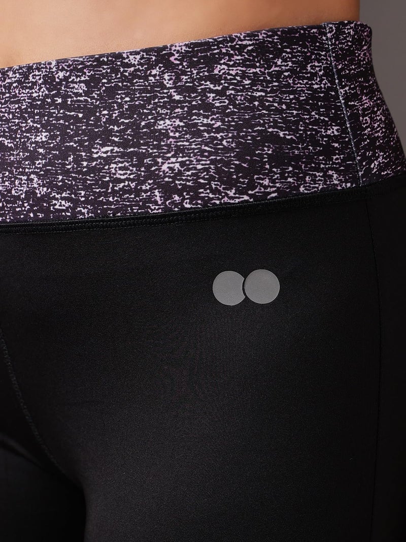 Clovia Women's Snug-Fit High Rise Active Tights with Printed Waistband (AB0020E13_Black_L) - Image 4