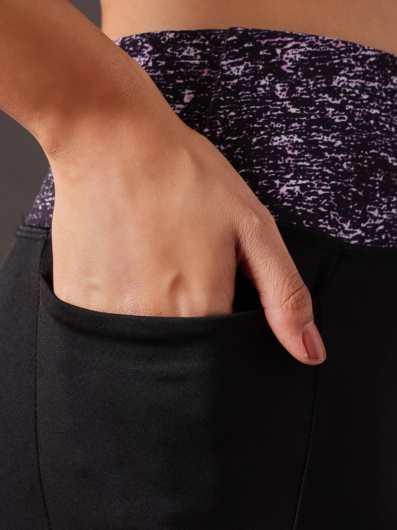 Clovia Women's Snug-Fit High Rise Active Tights with Printed Waistband (AB0020E13_Black_L) - Image 5