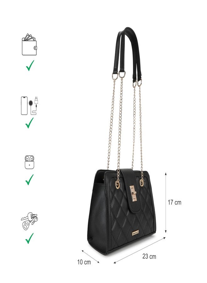 Fastrack PU Structured Quilted Sling Bag for Women, Girls and Ladies | with Semi Chain Strap and Special Metal Lock | Ladies Purse Handbag | Slings for Casual Carry - Image 4