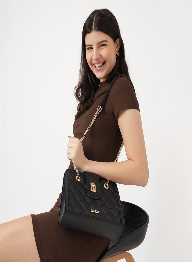 Fastrack PU Structured Quilted Sling Bag for Women, Girls and Ladies | with Semi Chain Strap and Special Metal Lock | Ladies Purse Handbag | Slings for Casual Carry - Image 2