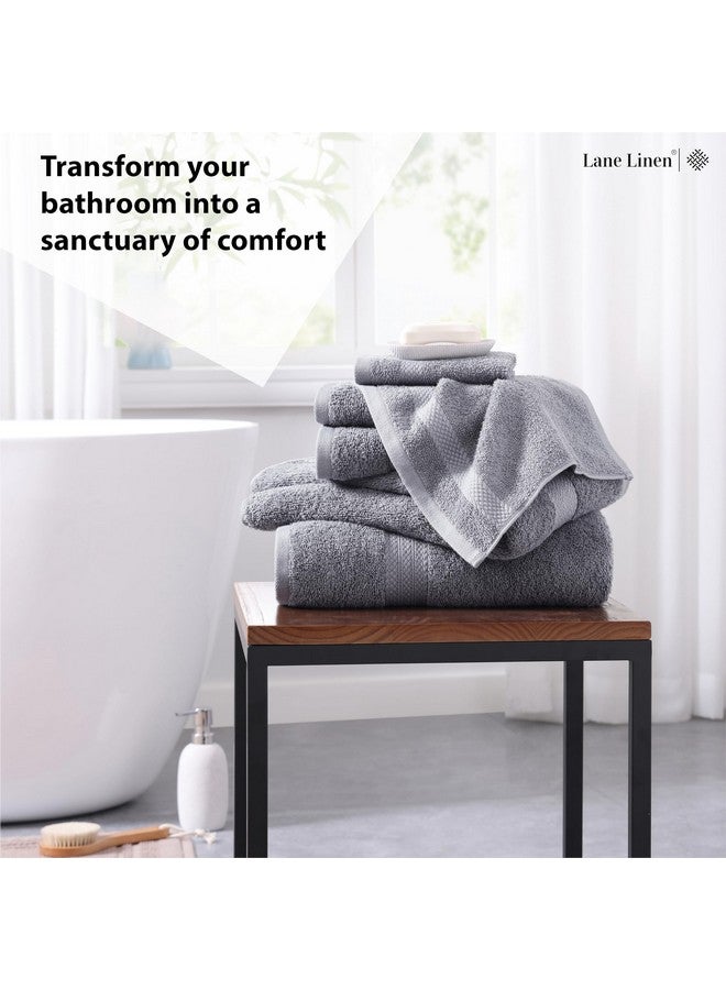 LANE LINEN Lane Linen 100% Mercerized Cotton Luxury Bathroom Towels Set - 6 Pieces - Ring Spun Technology - 2 Bath, 2 Washcloths, 2 Hand Towels - Suitable for All Skin Types including Sensitive Skin - Space Grey  - Image 3