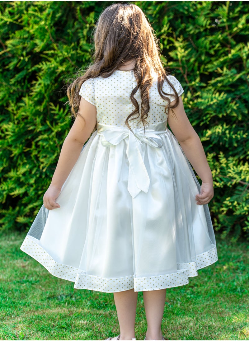 Girl's Dress With Gold Metallic Dots, Pearl Beads And Organza Flower Center, Bow Style At The Back, Hairband, Tiulle Bottom, Pongee/cotton Lining, Ready For Gifting - pzsku/Z65E52E8F0D9C66CF4FF0Z/45/_/1690194768/bdc2e260-56b7-4fdc-9a79-467b1bb0eedb