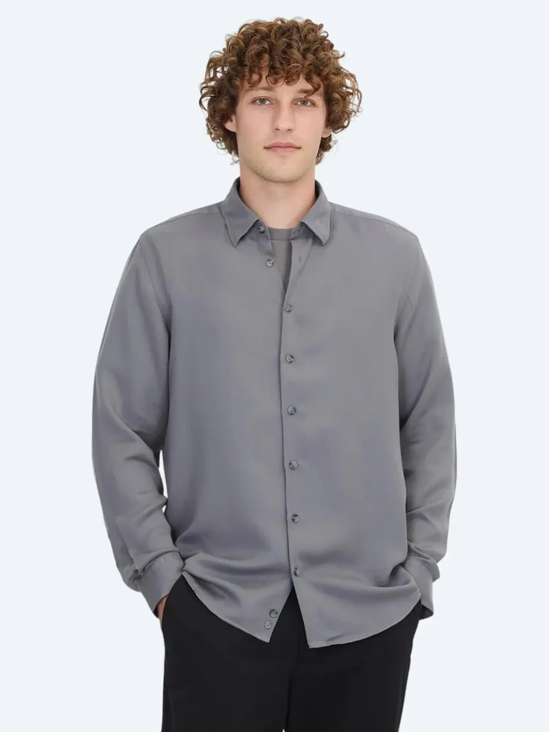 Kip Grey Regular Fit Weaving Casual Shirt
