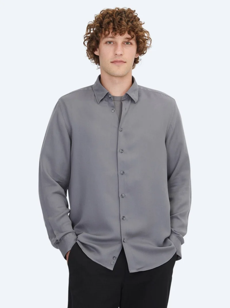 Kip Grey Regular Fit Weaving Casual Shirt