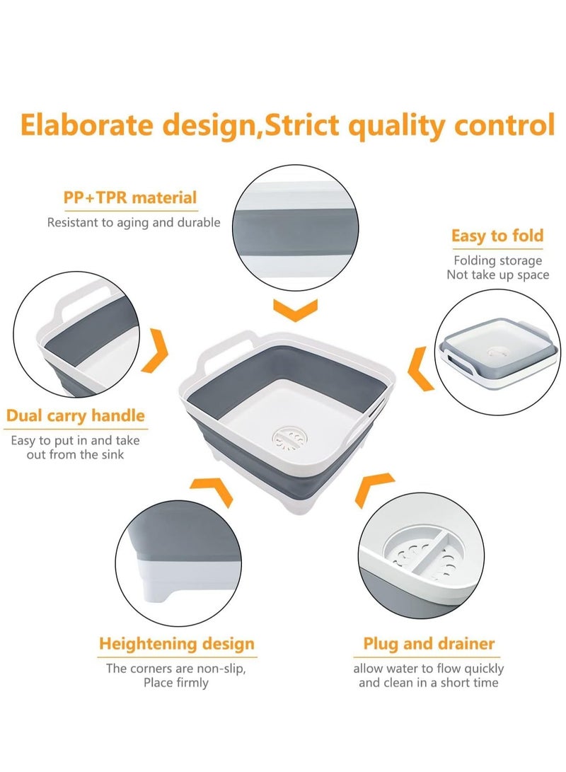 ميكسد حوض أطباق قابل للطي سعة 9 لتر مع سدادة تصريف، حوض متعدد الاستخدامات قابل للطي في الهواء الطلق موفر للمساحة في الهواء الطلق، حوض أطباق، صينية تخزين المطبخ للتخييم، غسيل الخضار - Image 2