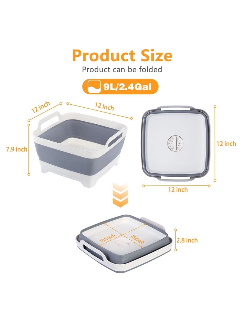 ميكسد حوض أطباق قابل للطي سعة 9 لتر مع سدادة تصريف، حوض متعدد الاستخدامات قابل للطي في الهواء الطلق موفر للمساحة في الهواء الطلق، حوض أطباق، صينية تخزين المطبخ للتخييم، غسيل الخضار - Image 3