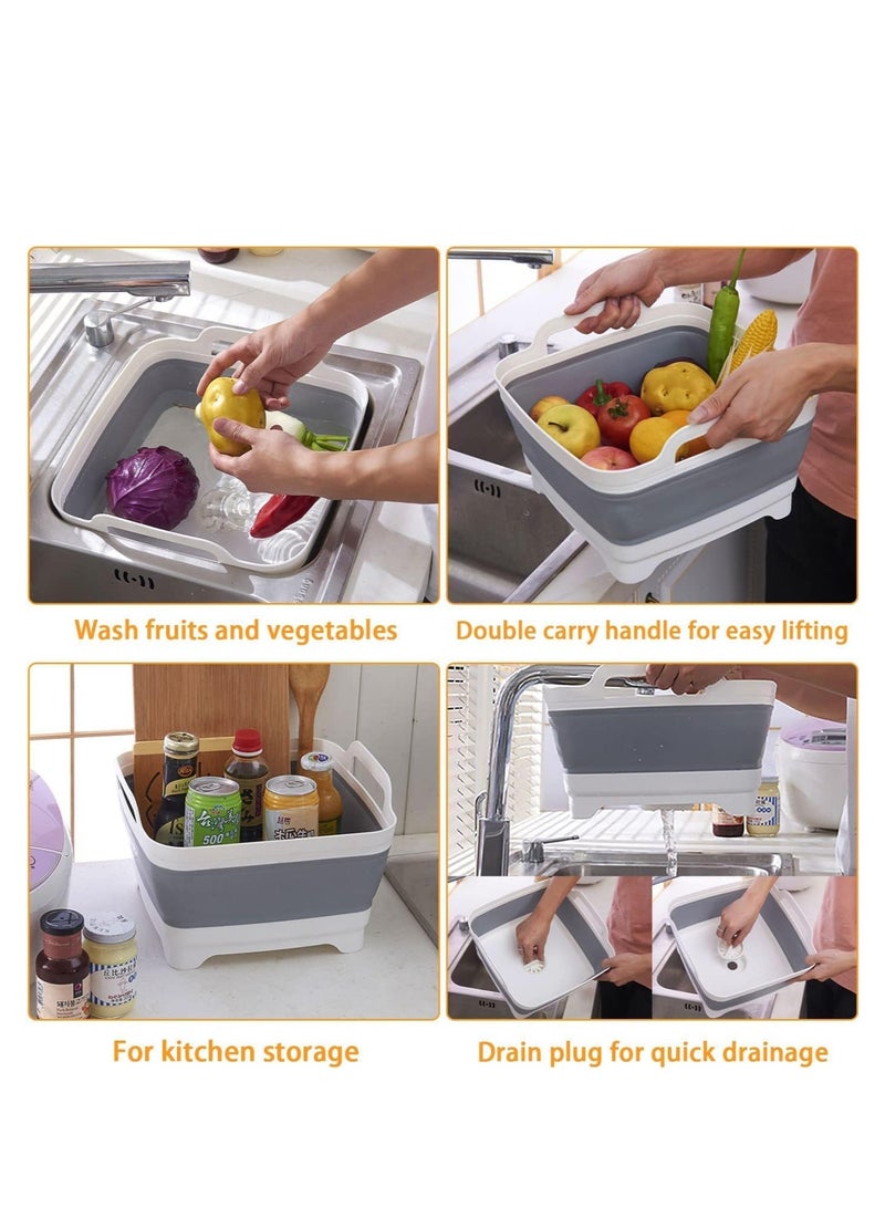ميكسد حوض أطباق قابل للطي سعة 9 لتر مع سدادة تصريف، حوض متعدد الاستخدامات قابل للطي في الهواء الطلق موفر للمساحة في الهواء الطلق، حوض أطباق، صينية تخزين المطبخ للتخييم، غسيل الخضار - Image 4