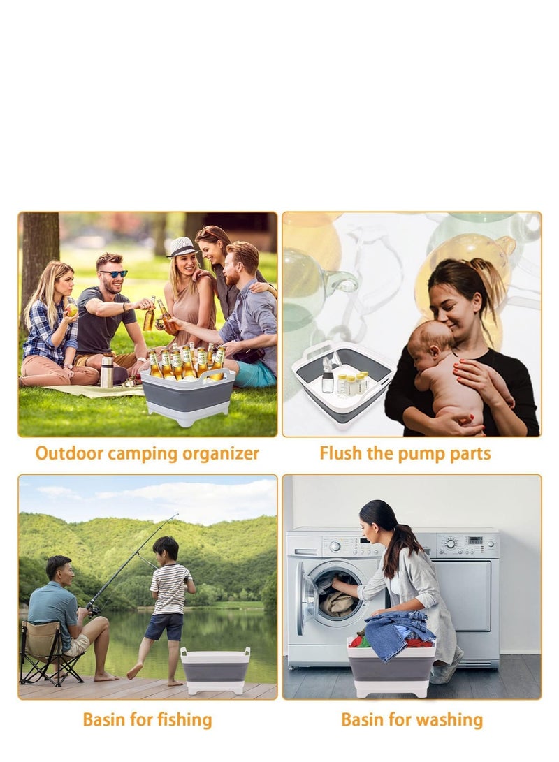 ميكسد حوض أطباق قابل للطي سعة 9 لتر مع سدادة تصريف، حوض متعدد الاستخدامات قابل للطي في الهواء الطلق موفر للمساحة في الهواء الطلق، حوض أطباق، صينية تخزين المطبخ للتخييم، غسيل الخضار - Image 5