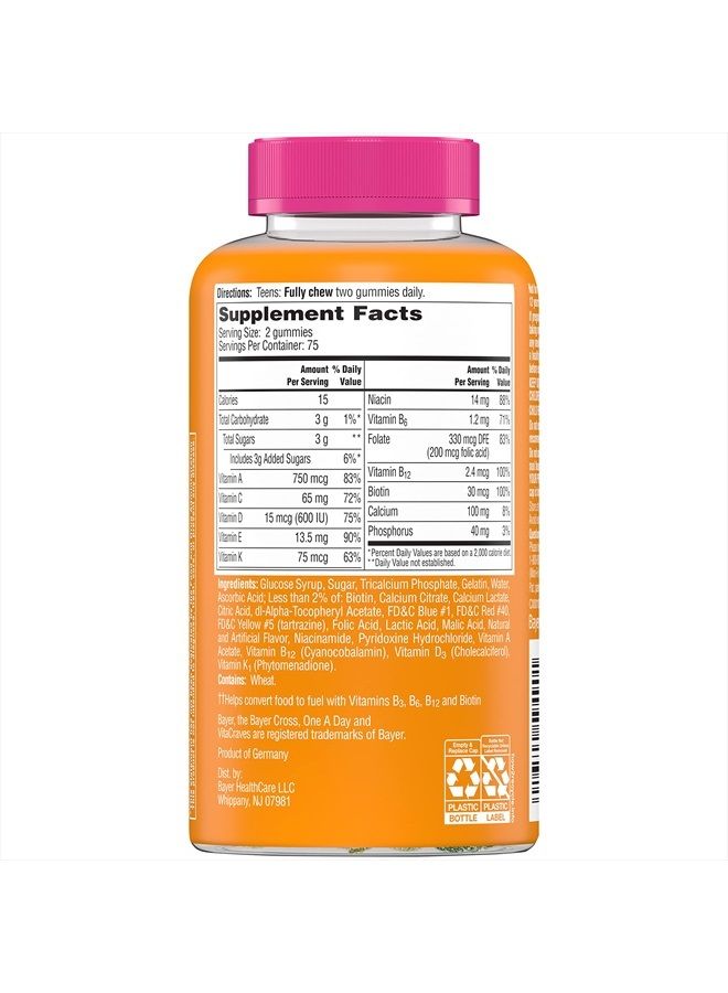 One A Day Teen for Her Multivitamin Gummies, Gummy Multivitamins with Vitamin A, C, D, E and Zinc for Immune Health Support, Physical Energy & more, 150 Count - Image 4