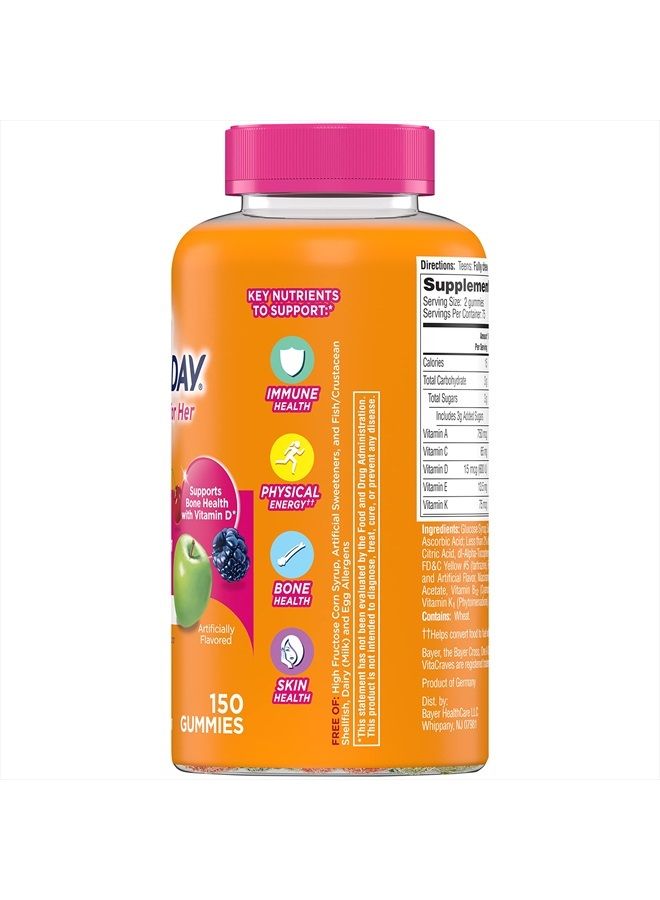 One A Day Teen for Her Multivitamin Gummies, Gummy Multivitamins with Vitamin A, C, D, E and Zinc for Immune Health Support, Physical Energy & more, 150 Count - Image 2