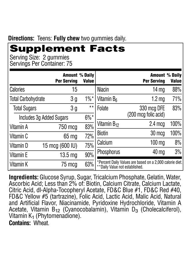 One A Day Teen for Her Multivitamin Gummies, Gummy Multivitamins with Vitamin A, C, D, E and Zinc for Immune Health Support, Physical Energy & more, 150 Count - Image 5