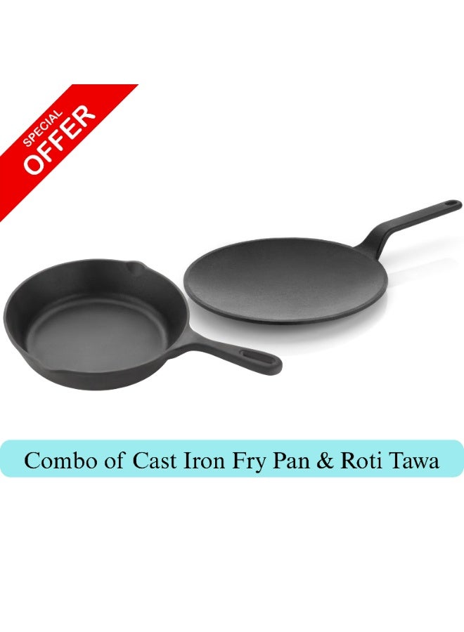 ديسينت طقم أواني طهي من الحديد الزهر مكون من مقلاة 20 سم وصينية خبز 26 سم | مُجهز مسبقًا | شديد التحمل، طهي صحي طبيعي | متوافق مع الغاز والحث والفرن | عرض مميز للمطبخ - Image 1