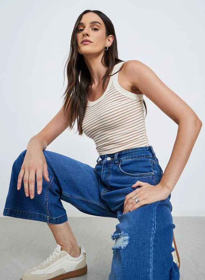 ستايلي Styli Women Beige Striped Fitted Tank