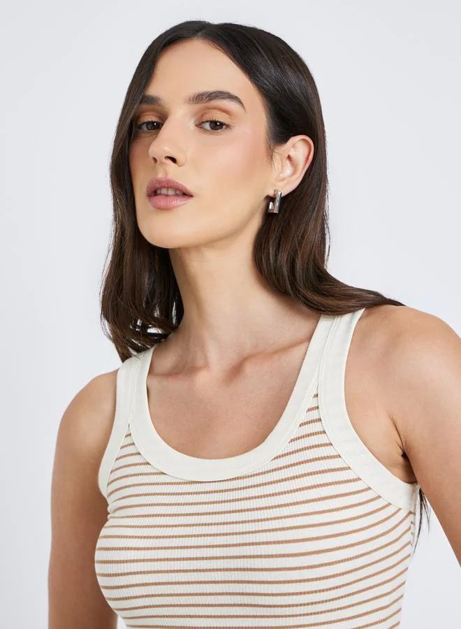 Styli Women Beige Striped Fitted Tank