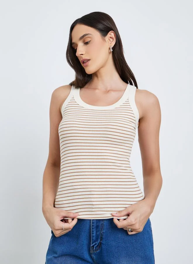 Styli Women Beige Striped Fitted Tank