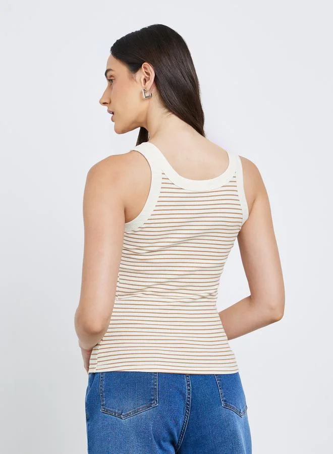 Styli Women Beige Striped Fitted Tank