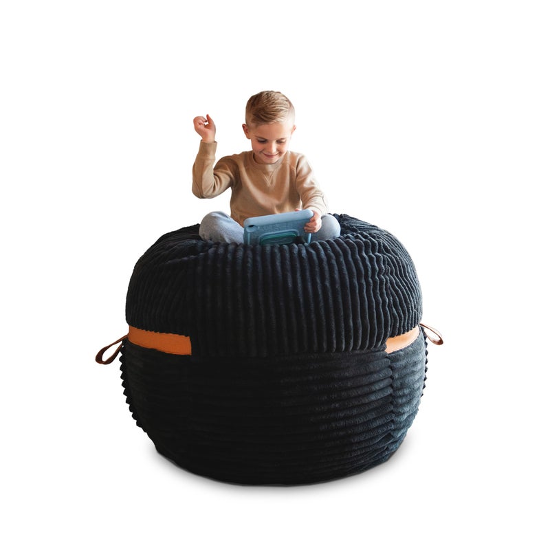 Big Joe Fuf Medium Foam Filled Bean Bag Chair with Removable Cover Black Licorice Corded Plush 3 feet Big