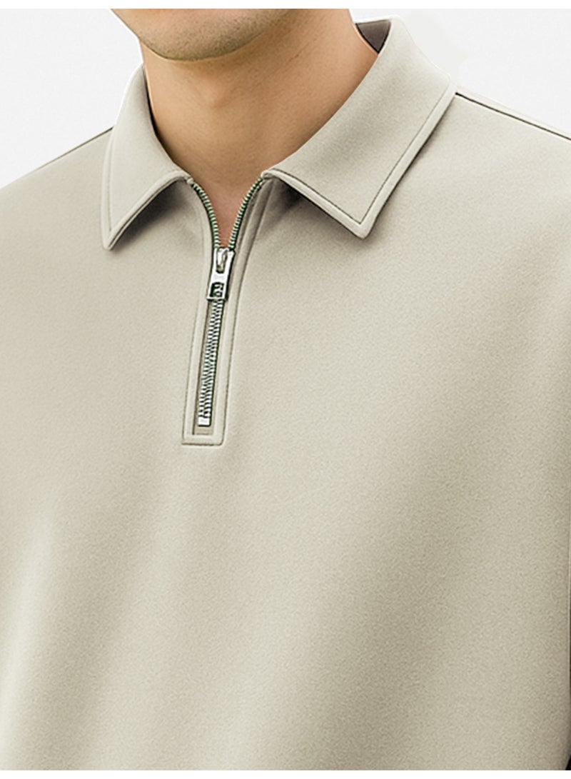 Maniac Mens Plain Polo Neck Full Sleeve Biscuit Cotton Fleece Sweatshirt - Image 4