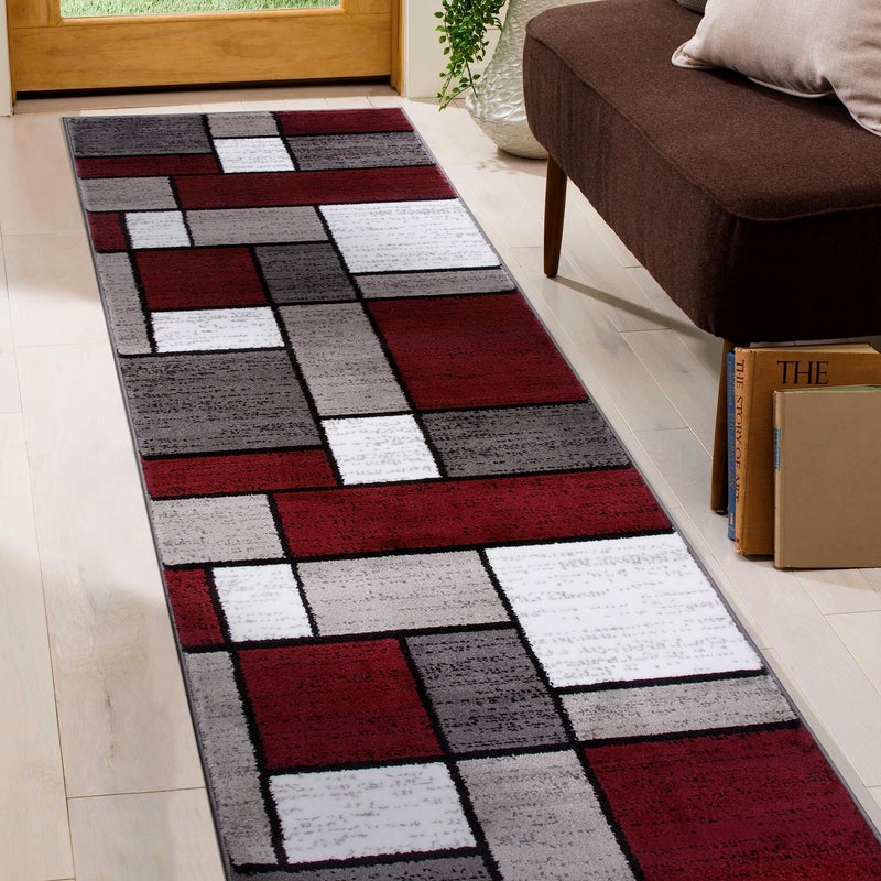 Rugshop Rugshop Contemporary Modern Boxes Runner Rug 2 x 72 Red