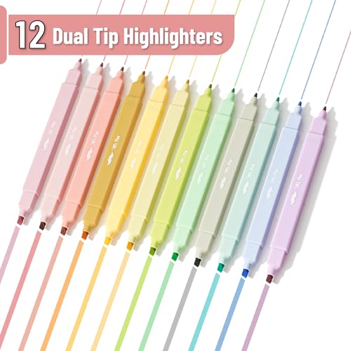 Mr. Pen Mr Pen Dual Tip Aesthetic Highlighters 12 pcs Chisel Fine Tip Cute Highlighters Assorted Colors for Journaling Highlighting Underlining Fast Dry Back to School Supplies - Image 3