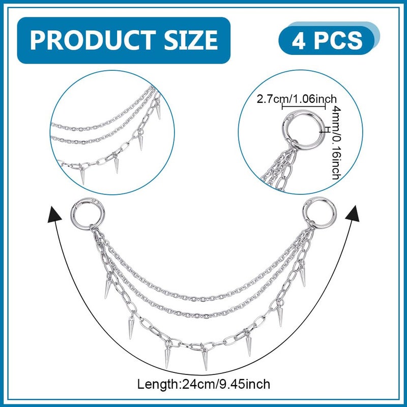 1set 4pcs 304 Stainless Steel Boot Strap Chains with Alloy Spring Gate Rings 240mm 4pcs/set - Image 2